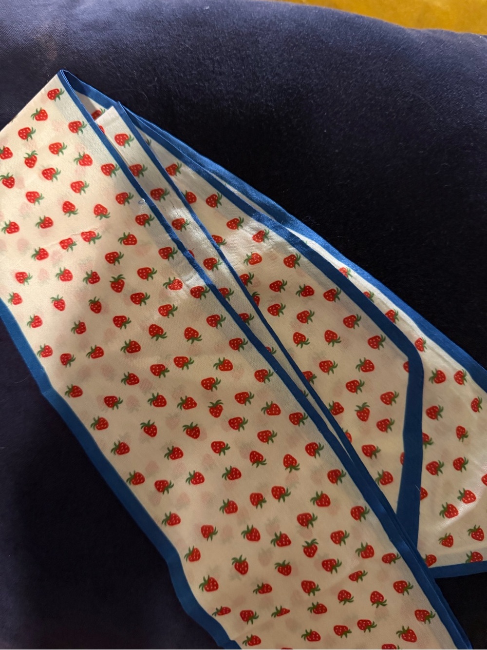 Strawberry Print Hair Scarf - Blue Trim